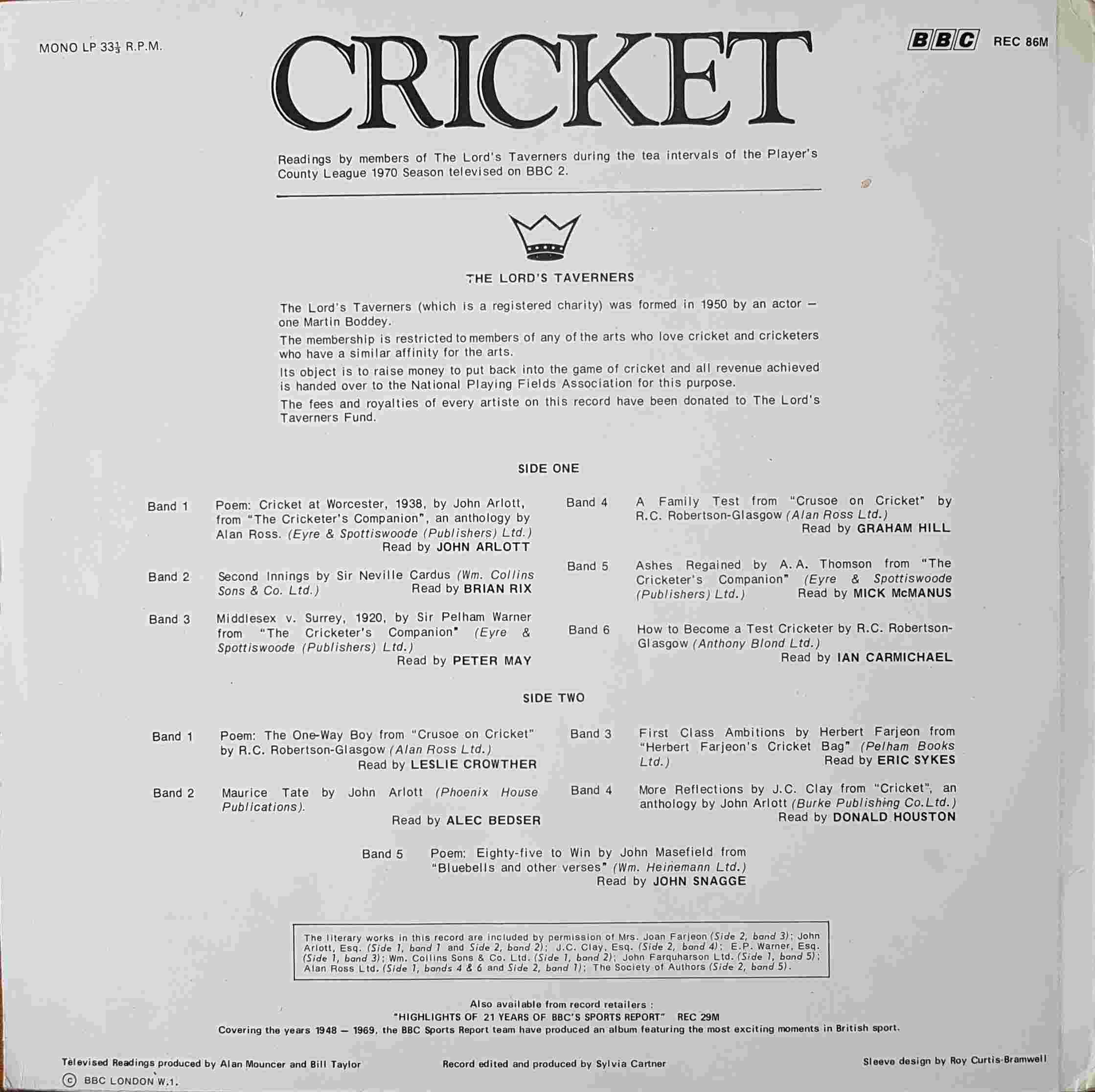 Picture of REC 86 Cricket by artist Various from the BBC records and Tapes library